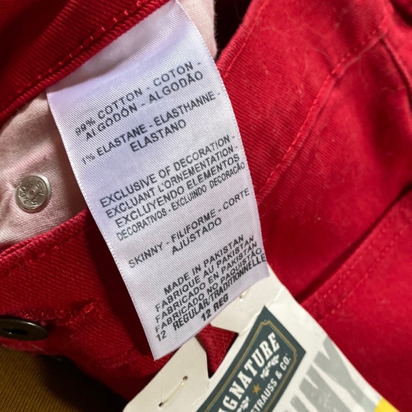 Signature by Levi Strauss Skinny Fit kids jeans pants Red NWT NEW 12 Regular - Picture 6 of 9